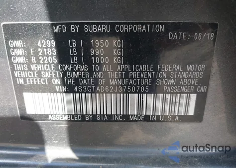 2018 Subaru Impreza 2.0I Premium from USA, damaged, VIN 4S3GTAD62J3750705